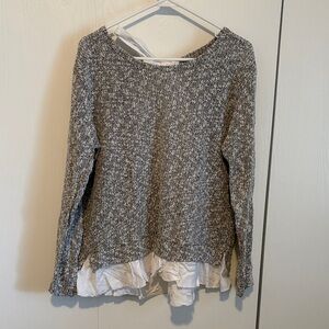 Chic Knit Sweater with Layered White Hem